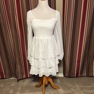 Elegant White Tiered Dress. Size medium